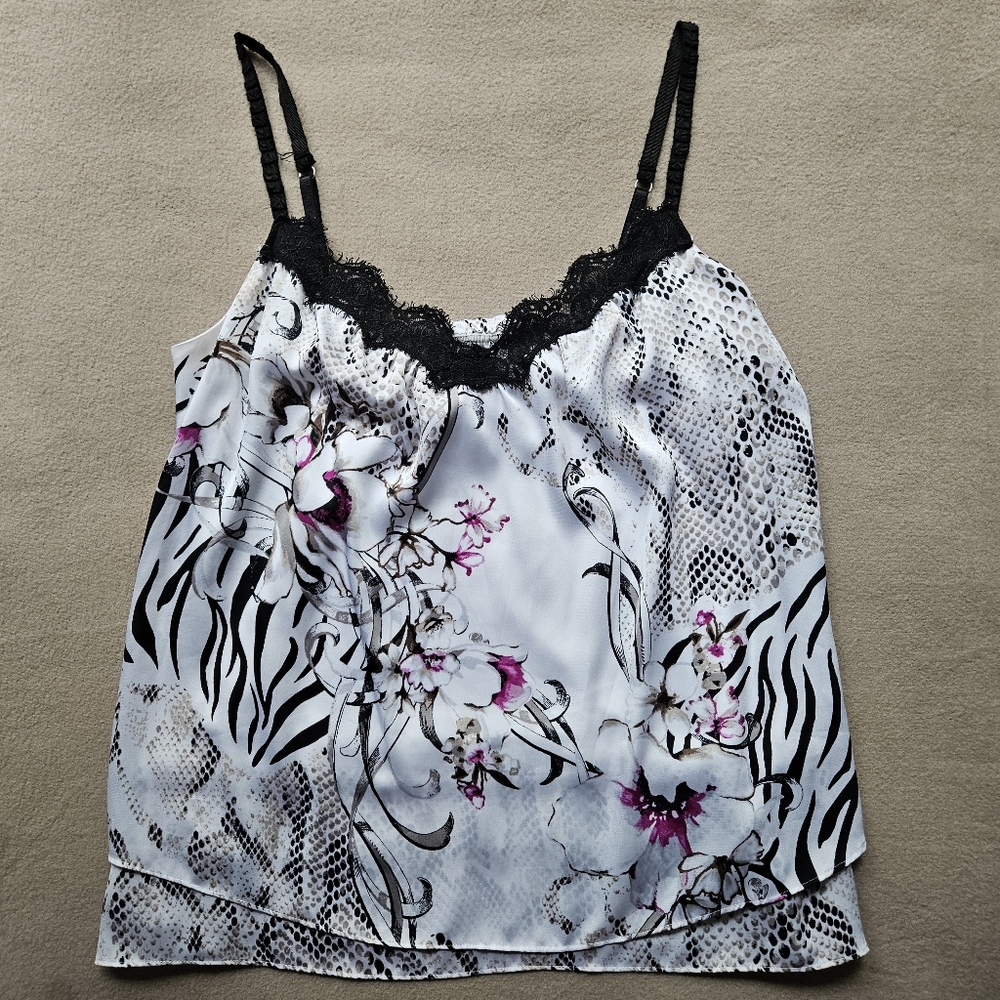 WHBM Abstract Zebra, Snakeskin, and Floral Print Spaghetti-Strap Cami Shell Top